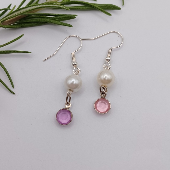 Handmade Pearl and Crystal Earrings - Picture 3 of 4